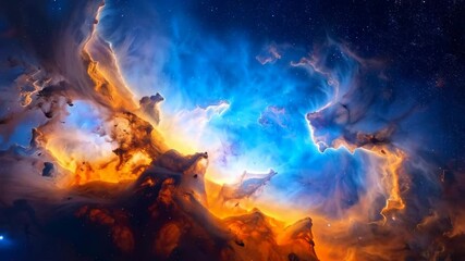 Wall Mural - spectacular cosmic nebula with bright blue, orange, and yellow hues and stellar formations in a vast