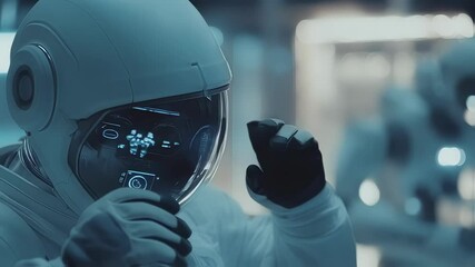 Wall Mural - spacesuited astronaut communicating through holographic projections and gestures within advanced orb
