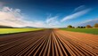 © Janet - fields of promise capturing the vastness of a freshly plowed field with rows of fertile soil under a vibrant blue sky symbolizing growth agriculture and the promise of a new season