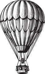 Wall Mural - black and white hot air balloon ascends gracefully into the sky.