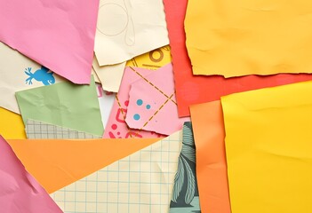 Aufkleber - Colorful Paper Collage, Vibrant Textures And Patterns, Creative Design. Artistic Layout With Mixed Media. Engaging Visual For Projects. A Joyful Abstract.