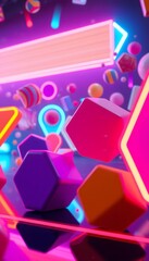 Aufkleber - Abstract Shapes In Motion, A Futuristic Digital Art Experience. Dynamic Neon Lights Create A Vibrant, Colorful Scene. Digital Space With Glowing Forms And Energy. A Modern And Engaging Design.