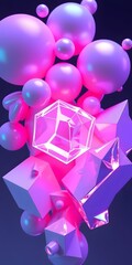 Poster - Luminous 3d Shapes, Abstract Hologram, Glowing Neon Forms, A Dynamic Digital Artwork, Perfect For Technology Designs. Inspiring Futuristic Concept.
