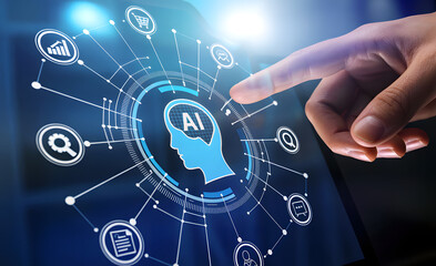 Artificial intelligence icon and finger – UI interaction