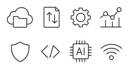 Digital technology line icons set – includes tech, network and ai symbols