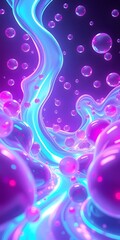 Poster - Radiant Fluidity A Dance Of 3d Shapes And Neon, Bubbles A Vibrant Abstract Scene, Perfect For Modern Design Projects, Dynamic And Eye Catching.