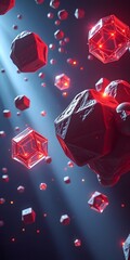 Aufkleber - Abstract Three Dimensional Spheres, Cubes And Pyramids. Floating In Space With Dynamic Light. Shining Brightly With A Metallic Finish. Great For Technology And Innovation Projects.