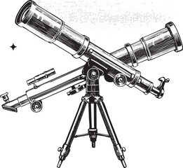 Wall Mural - vintage telescope rests on a sturdy tripod ready for observation.