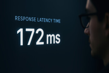 response latency time 172 ms technology screen developer freelancer ai concept