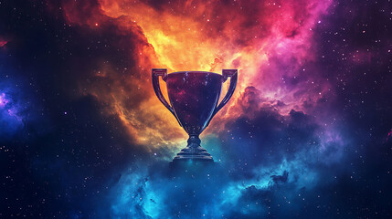 Wall Mural - A trophy silhouetted against a vibrant, cosmic nebula backdrop