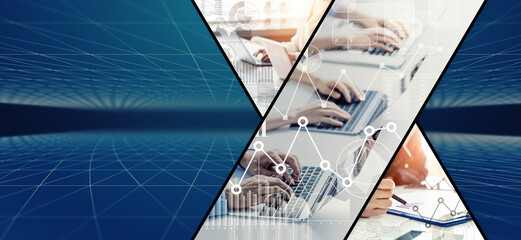 Poster - Collage of various business images. Wide angle visual for banners or advertisements.
