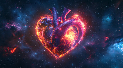 Wall Mural - Cosmic Heart: A Fiery Celestial Organ Against a Starry Nebula Background