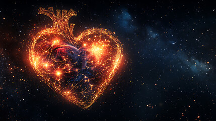 Wall Mural - Illuminated Cosmic Heart with Starry Background