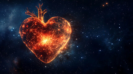 Wall Mural - Illuminated Cosmic Heart Floating in Starry Space