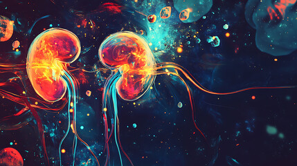 Wall Mural - Vibrant Artistic Depiction of Kidneys in a Cosmic Setting