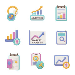 Leinwandbilder - A diverse set of icons representing various aspects of digital marketing data analysis and business intelligence including advertising market research performance metrics and strategic planning