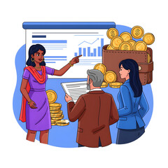 Leinwandbilder - A diverse business team collaborates to review financial data discuss insights and plan their next steps for growth and success