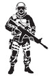 © pinan - elite soldier in night vision goggles and stealth gear holding silenced weapon, white background vector