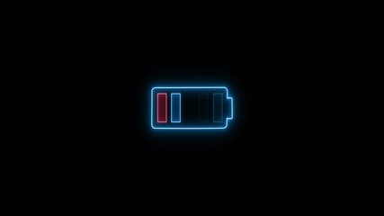 Wall Mural - Battery fast charging animation. Glowing neon power icon animation on black background.