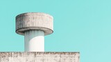 A concrete water tower against a teal background.