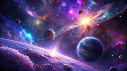 Wall Mural - A Cosmic Tapestry of Planets, Nebulae, and Stellar Explosions in a Vibrant Universe