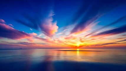 Wall Mural - vibrant sunset hues reflecting on calm ocean waters with dramatic cloudscape