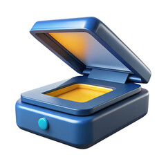 Canvas Print - Document Scanner with Open Lid and Glossy Surface in Modern 3d icon in cartoon plastic style minimal isolated on transparent white background, clipping path