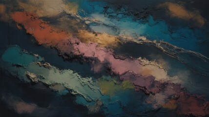 Wall Mural - cosmic currents: abstract textured painting with vibrant color veins and deep hues