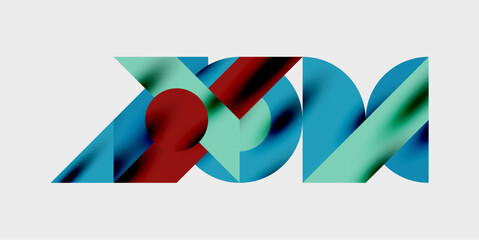 Poster - Abstract geometric shapes, vibrant colors blend. Design features overlapping triangles, circles, dynamic composition. Modern aesthetic, clean background.