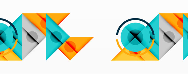 Poster - Abstract geometric shapes, vibrant colors, modern design. Overlapping triangles, circles create dynamic composition. Clean lines, minimalist aesthetic.