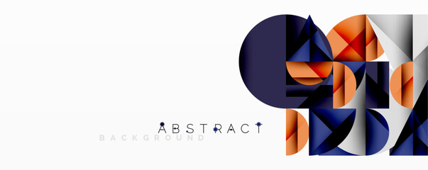 Aufkleber - Geometric shapes overlap, creating modern abstract design. Blue, orange, gray tones dominate composition. Minimalist style.