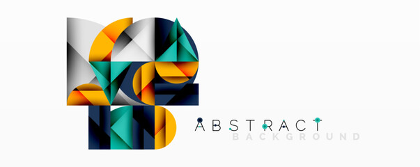 Poster - Geometric shapes overlap, creating vibrant abstract composition. Orange, blue, gray tones dominate design. Modern aesthetic.