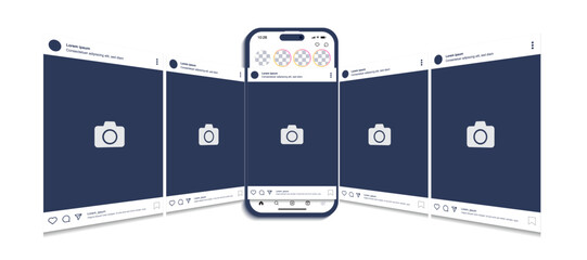 Social Media Post Carousel on Smartphone – Modern Flat Style Vector of Mobile App Interface on White Background.