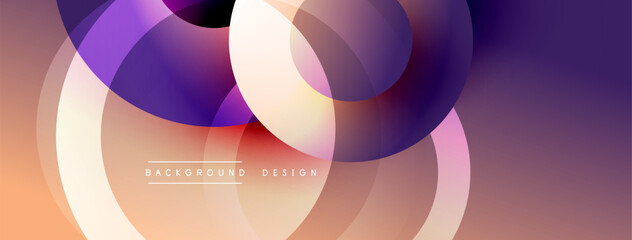 Aufkleber - Abstract circles overlap, creating vibrant gradients. Warm orange blends into cool purple. Modern design element for backgrounds.