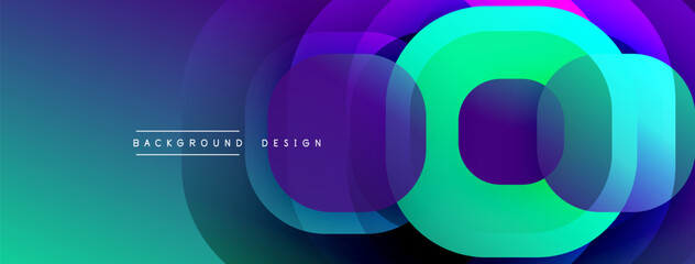 Poster - Abstract gradient layers create dynamic visual effect. Circles overlap, forming modern background design. Vibrant colors blend seamlessly.