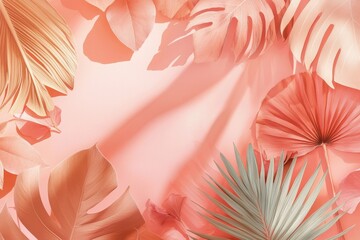Wall Mural - tropical leaf background in soft peach and pink tones