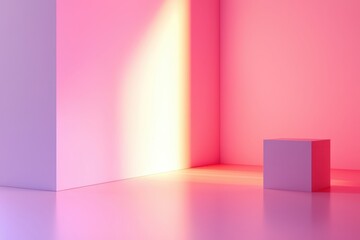 Wall Mural - neon pink and purple abstract space with geometric cube form