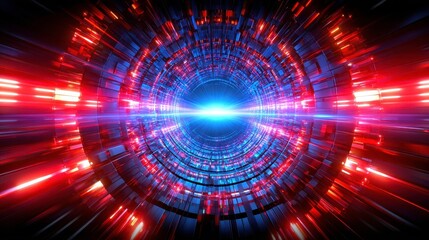 Wall Mural - abstract technology tunnel with neon lights, data flow, and futuristic design