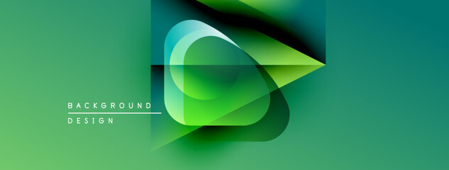Fototapete - Abstract green gradient design. Overlapping shapes create dynamic visual effect. Modern background for presentations, banners.