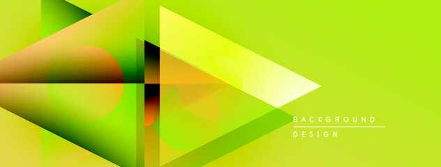 Fototapete - Abstract geometric design. Bright green gradients form triangles, overlapping shapes create dynamic visual effect. Modern background texture.