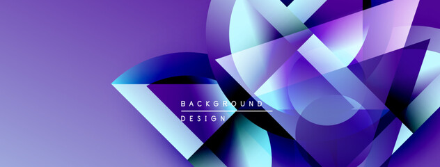 Poster - Abstract geometric shapes overlap, creating vibrant purple, blue gradients. Modern design elements suggest dynamic movement, visual interest.
