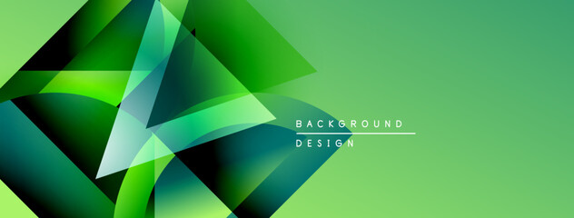 Fototapete - Abstract geometric shapes overlap, creating vibrant green gradients. Modern design suggests technology, innovation, energy. Minimalist aesthetic.