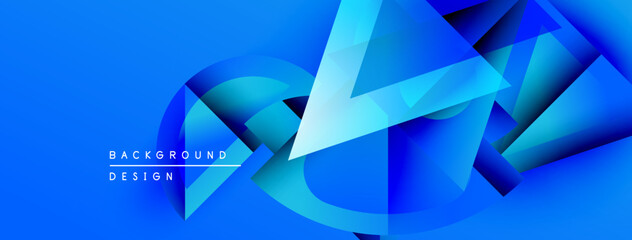 Fototapete - Abstract blue shapes overlap, creating dynamic background. Gradient colors suggest depth, modern design aesthetic.