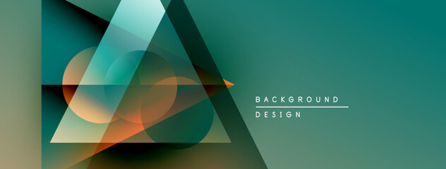 Fototapete - Abstract geometric shapes overlap, creating vibrant teal, orange gradients. Modern design suggests digital art, background texture.