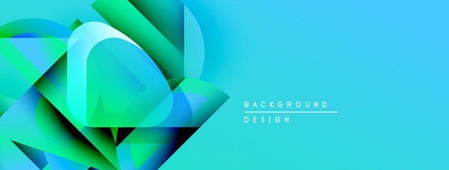 Poster - Abstract geometric shapes, vibrant turquoise hues, modern design. Gradient blends create dynamic visual effect. Clean, simple composition.