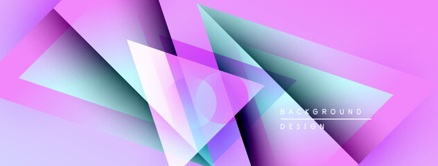 Fototapete - Abstract geometric shapes overlap, creating vibrant purple, pink, teal gradients. Modern design elements suggest dynamic visual experience.