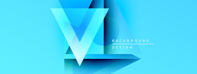 Fototapete - Bright blue abstract design features layered geometric shapes, creating dynamic visual effect. Text reads background design.