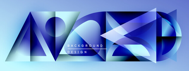 Poster - Abstract geometric design. Blue gradients create dynamic shapes, text reads background design. Modern aesthetic, suitable for digital projects.