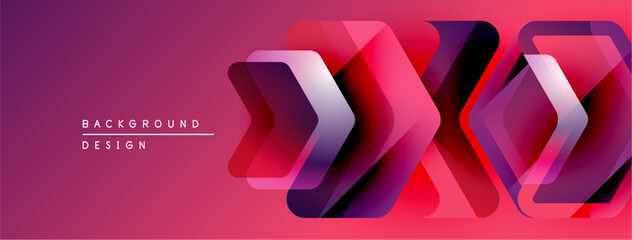 Fototapete - Dynamic pink background features layered geometric shapes. Gradient colors create modern visual effect. Minimalist design suitable for digital projects.