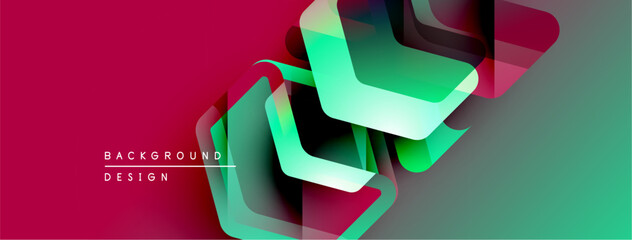 Fototapete - Abstract geometric shapes overlap, creating vibrant color gradients. Modern design with magenta, teal hues. Background elements suggest dynamic flow.